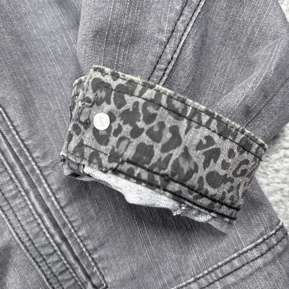 Christiana Zinn Denim Jacket Womens 3X Gray Pockets Animal Print Cuffs Y2K Retro - Picture 4 of 13